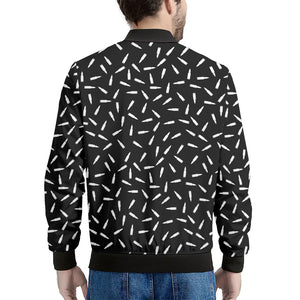 White And Black Gun Bullet Pattern Print Men's Bomber Jacket