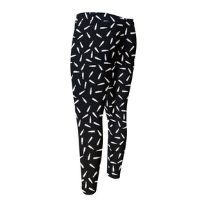 White And Black Gun Bullet Pattern Print Men's Compression Pants