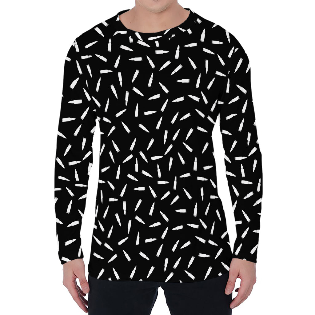 White And Black Gun Bullet Pattern Print Men's Long Sleeve T-Shirt