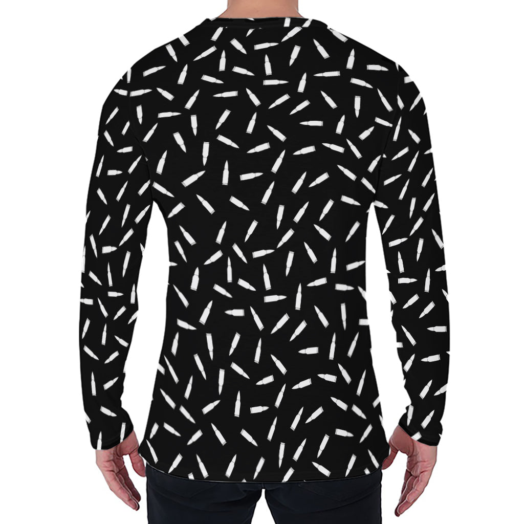 White And Black Gun Bullet Pattern Print Men's Long Sleeve T-Shirt