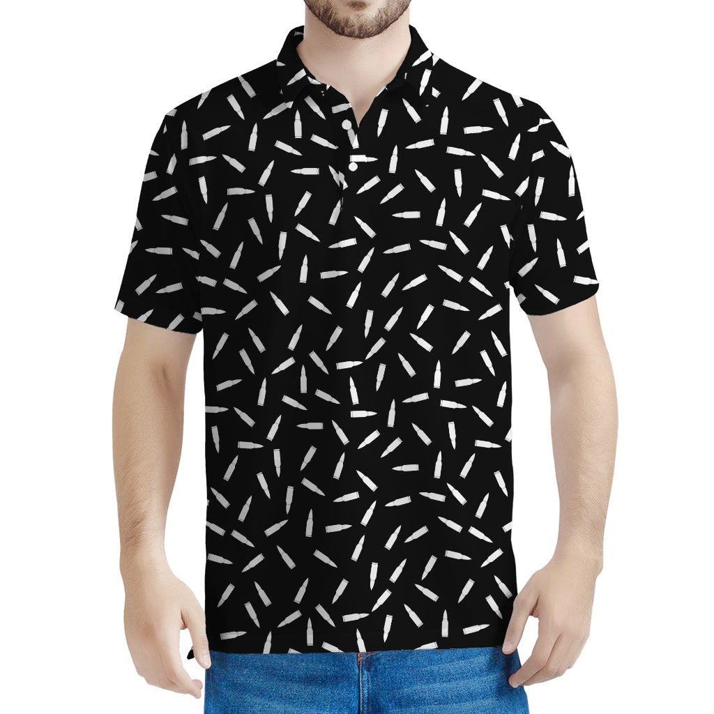 White And Black Gun Bullet Pattern Print Men's Polo Shirt