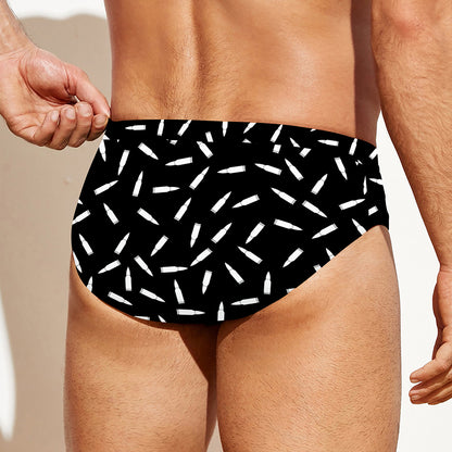 White And Black Gun Bullet Pattern Print Men's Swim Briefs