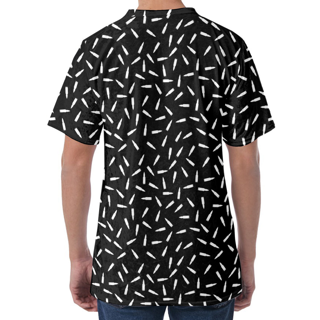 White And Black Gun Bullet Pattern Print Men's Velvet T-Shirt