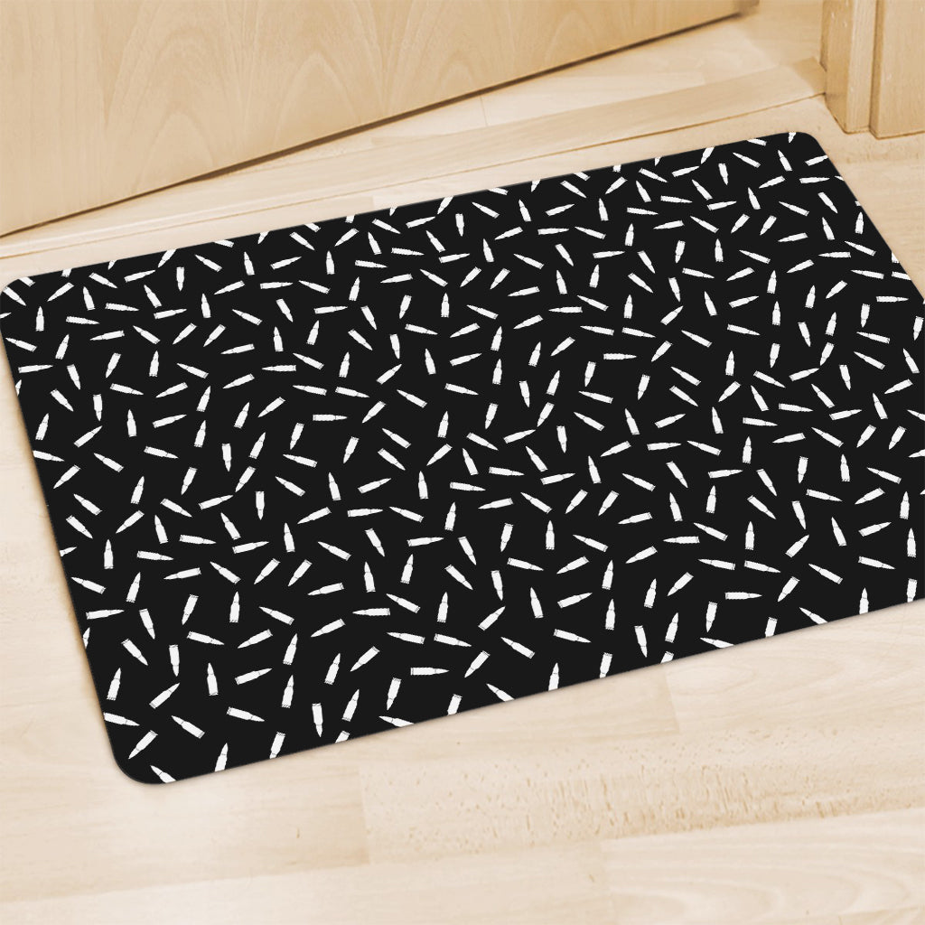 White And Black Gun Bullet Pattern Print Polyester Doormat