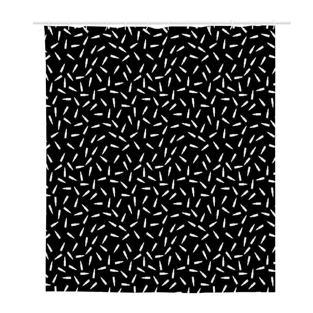 White And Black Gun Bullet Pattern Print Polyester Shower Curtain
