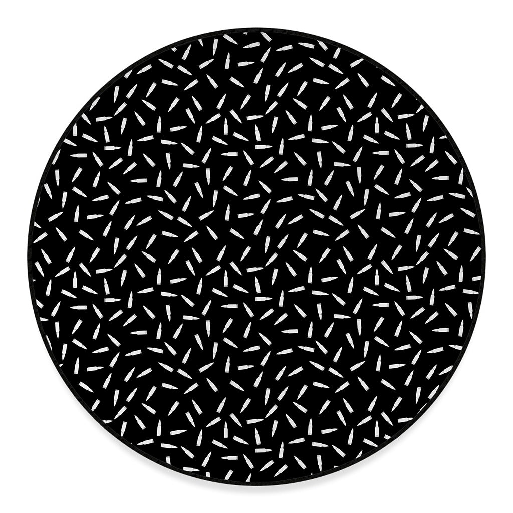 White And Black Gun Bullet Pattern Print Round Floor Mat