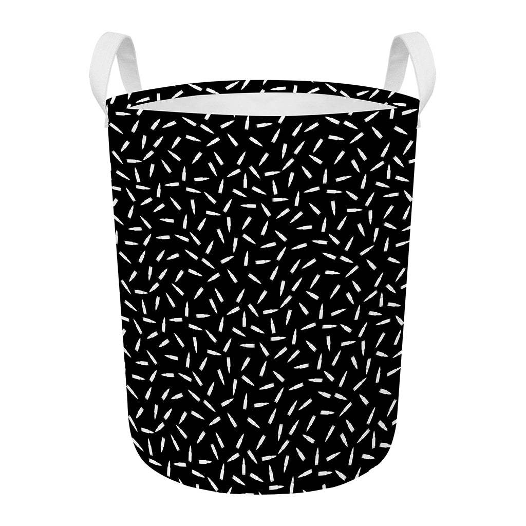 White And Black Gun Bullet Pattern Print Round Laundry Basket