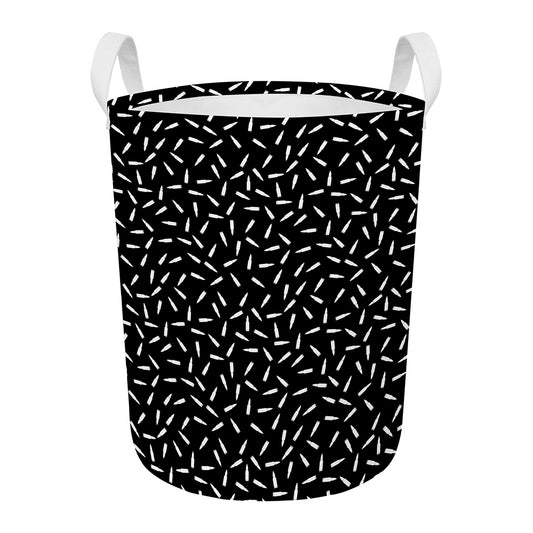 White And Black Gun Bullet Pattern Print Round Laundry Basket