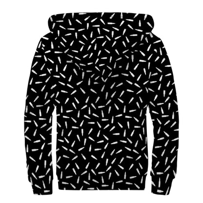 White And Black Gun Bullet Pattern Print Sherpa Lined Zip Up Hoodie