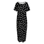 White And Black Gun Bullet Pattern Print Short Sleeve Long Nightdress