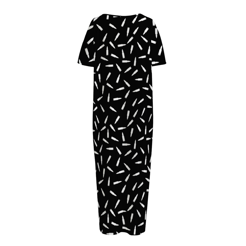 White And Black Gun Bullet Pattern Print Short Sleeve Long Nightdress