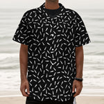 White And Black Gun Bullet Pattern Print Textured Short Sleeve Shirt