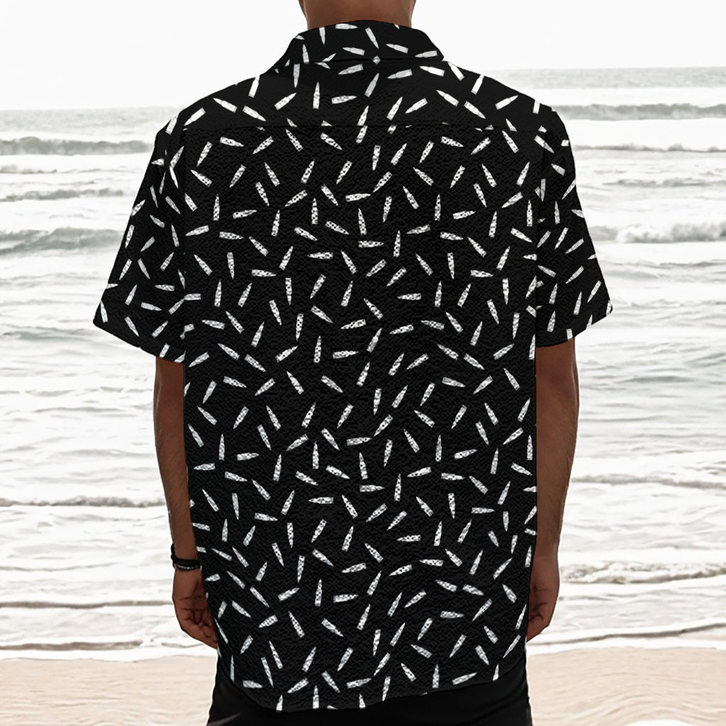 White And Black Gun Bullet Pattern Print Textured Short Sleeve Shirt