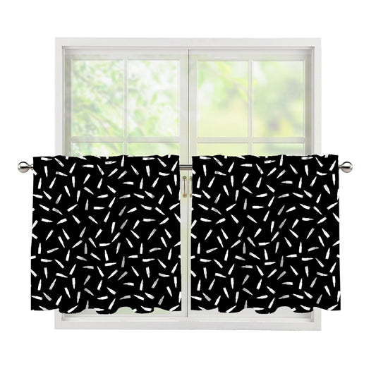 White And Black Gun Bullet Pattern Print Tier Curtains