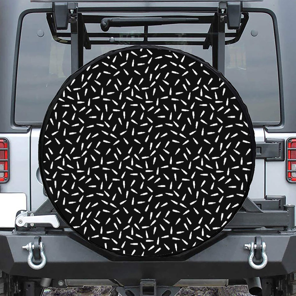 White And Black Gun Bullet Pattern Print Tire Cover