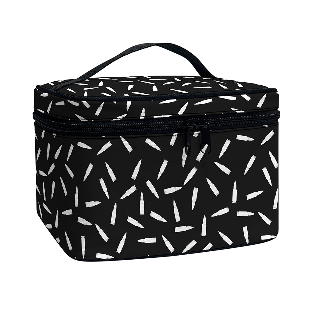 White And Black Gun Bullet Pattern Print Travel Makeup Bag