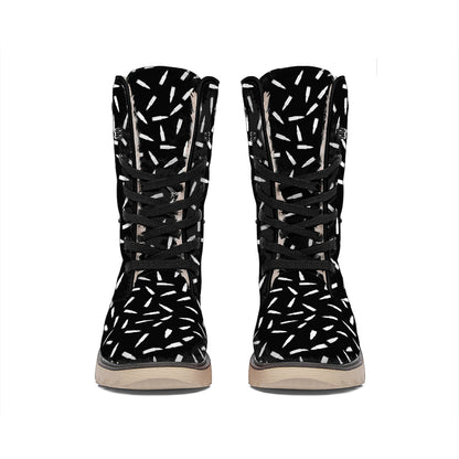 White And Black Gun Bullet Pattern Print Winter Boots