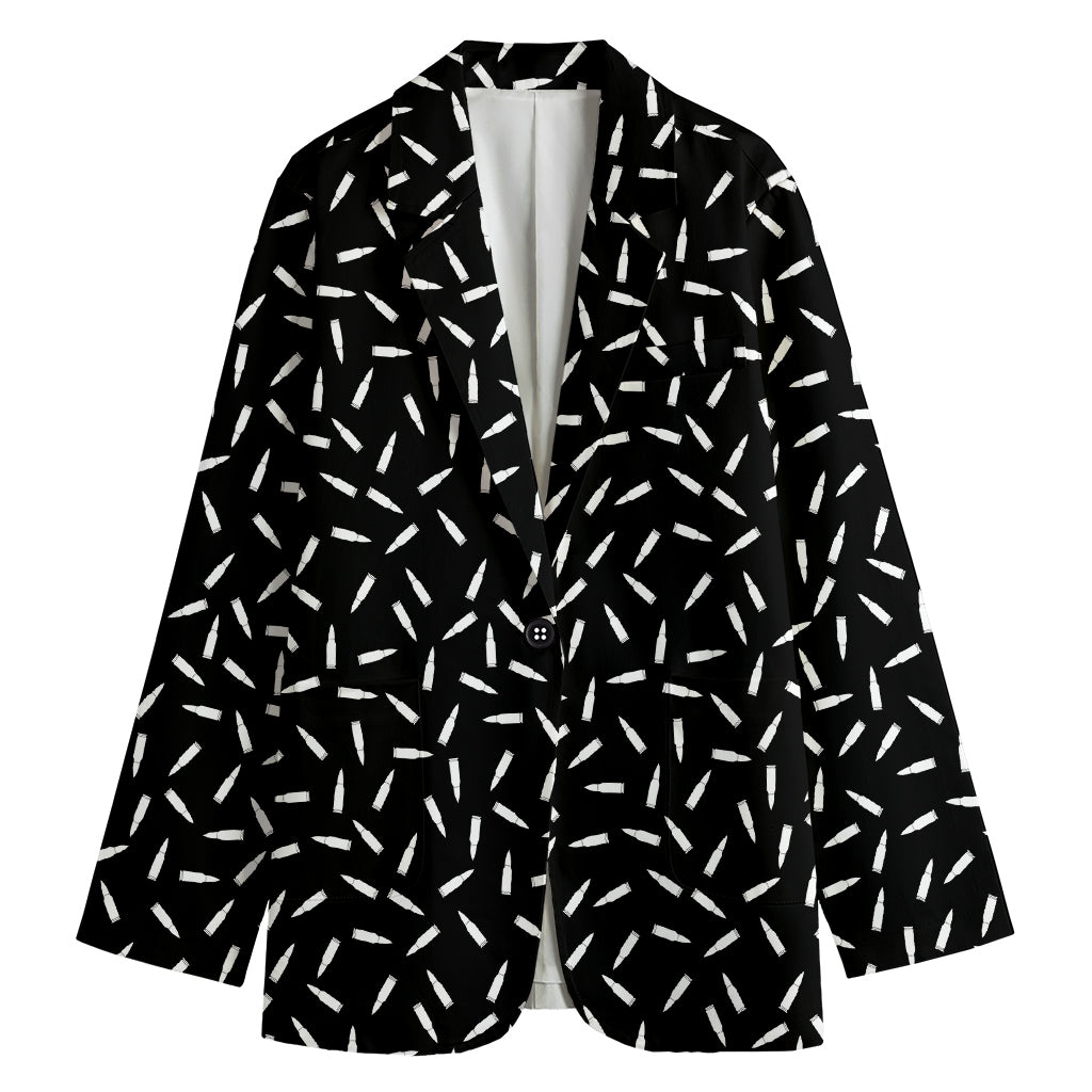 White And Black Gun Bullet Pattern Print Women's Blazer