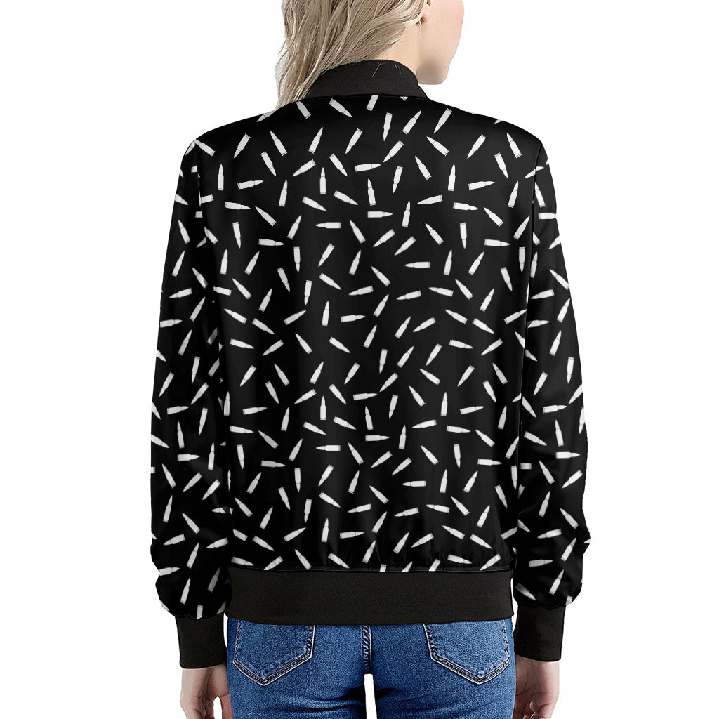 White And Black Gun Bullet Pattern Print Women's Bomber Jacket