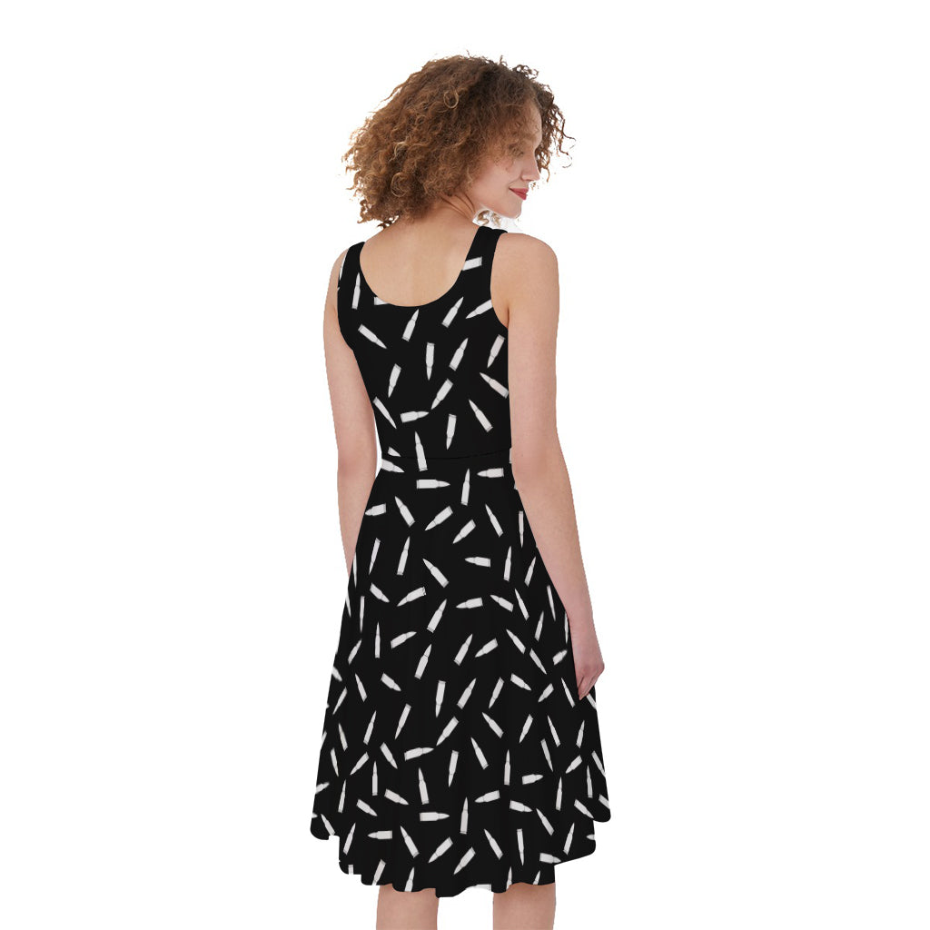 White And Black Gun Bullet Pattern Print Women's Sleeveless Dress