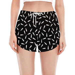 White And Black Gun Bullet Pattern Print Women's Split Running Shorts