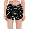 White And Black Gun Bullet Pattern Print Women's Split Running Shorts