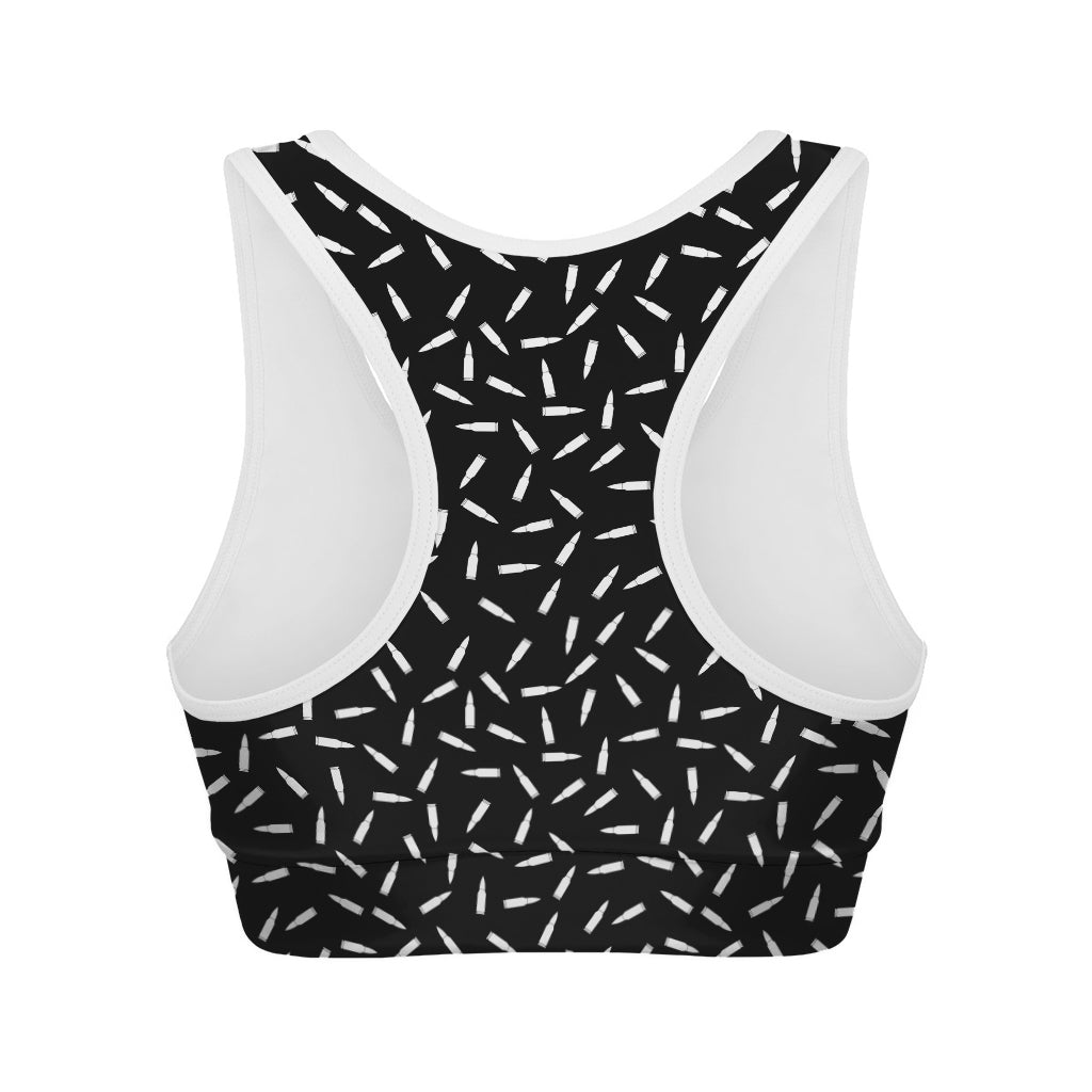 White And Black Gun Bullet Pattern Print Women's Sports Bra