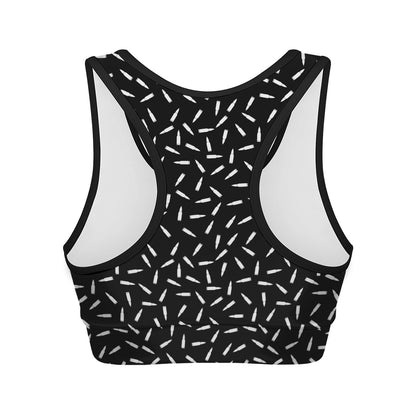 White And Black Gun Bullet Pattern Print Women's Sports Bra