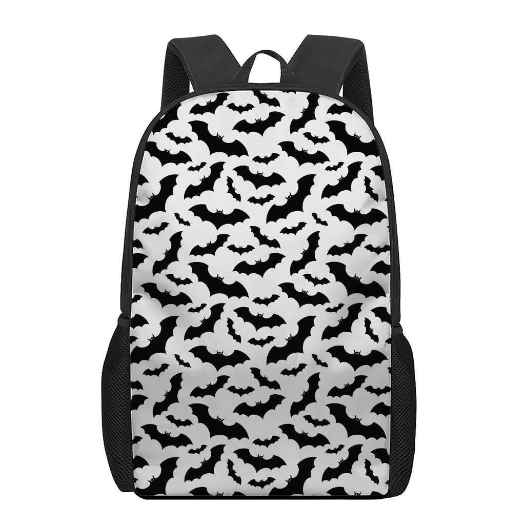White And Black Halloween Bat Print 17 Inch Backpack