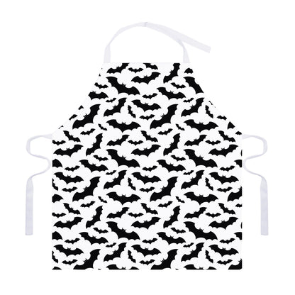 White And Black Halloween Bat Print Adjustable Apron