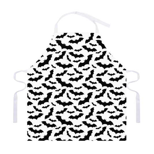 White And Black Halloween Bat Print Adjustable Apron