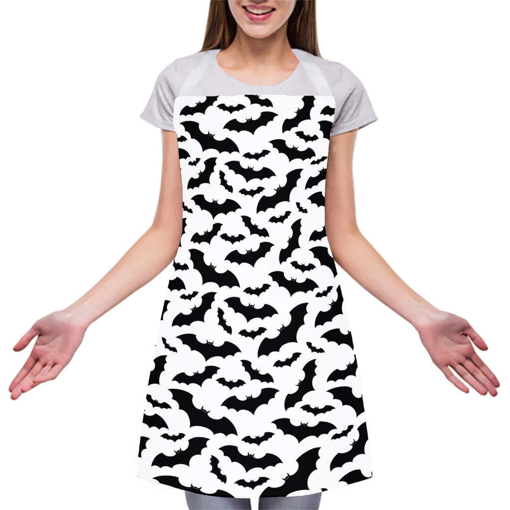 White And Black Halloween Bat Print Adjustable Apron
