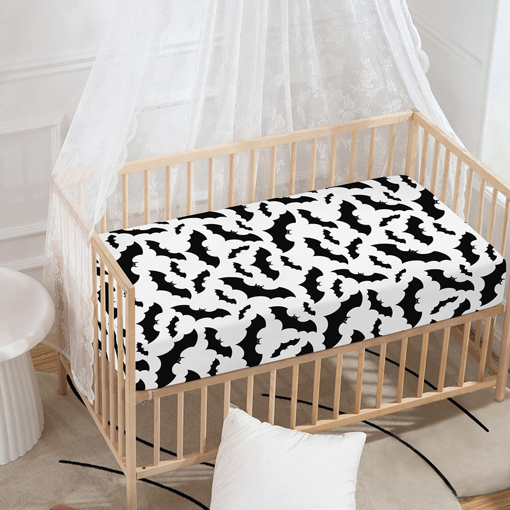 White And Black Halloween Bat Print Baby Crib Sheet