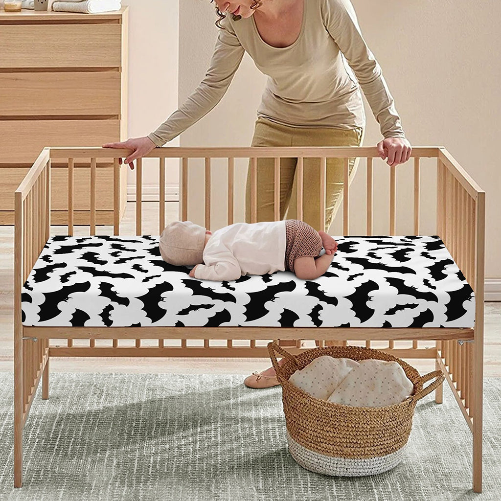 White And Black Halloween Bat Print Baby Crib Sheet
