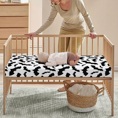 White And Black Halloween Bat Print Baby Crib Sheet