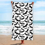 White And Black Halloween Bat Print Beach Towel