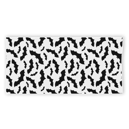 White And Black Halloween Bat Print Beach Towel