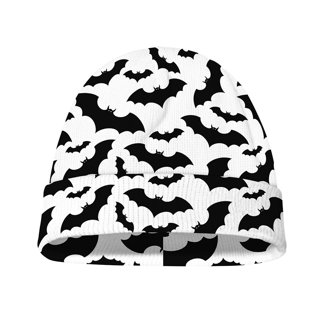 White And Black Halloween Bat Print Beanie
