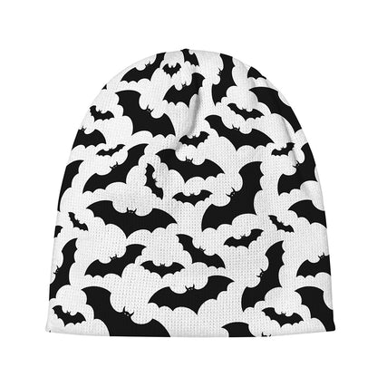 White And Black Halloween Bat Print Beanie
