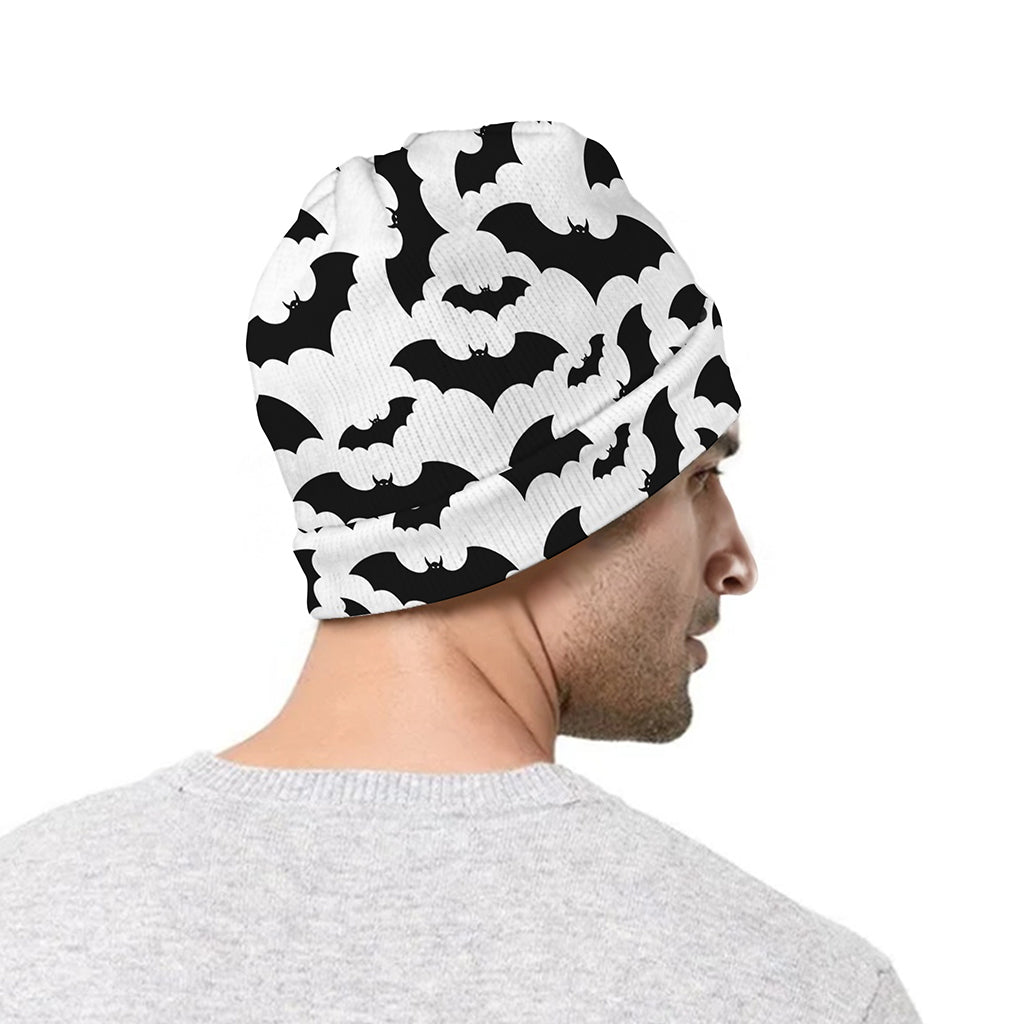 White And Black Halloween Bat Print Beanie