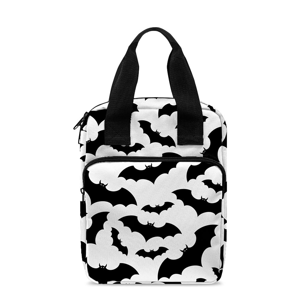White And Black Halloween Bat Print Bible Tote Bag
