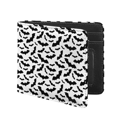 White And Black Halloween Bat Print Bifold Wallet