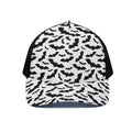 White And Black Halloween Bat Print Black Mesh Trucker Hat