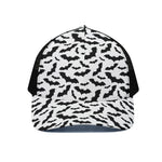 White And Black Halloween Bat Print Black Mesh Trucker Cap