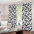 White And Black Halloween Bat Print Dimout Grommet Curtains