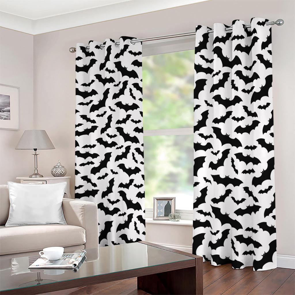 White And Black Halloween Bat Print Blackout Grommet Curtains