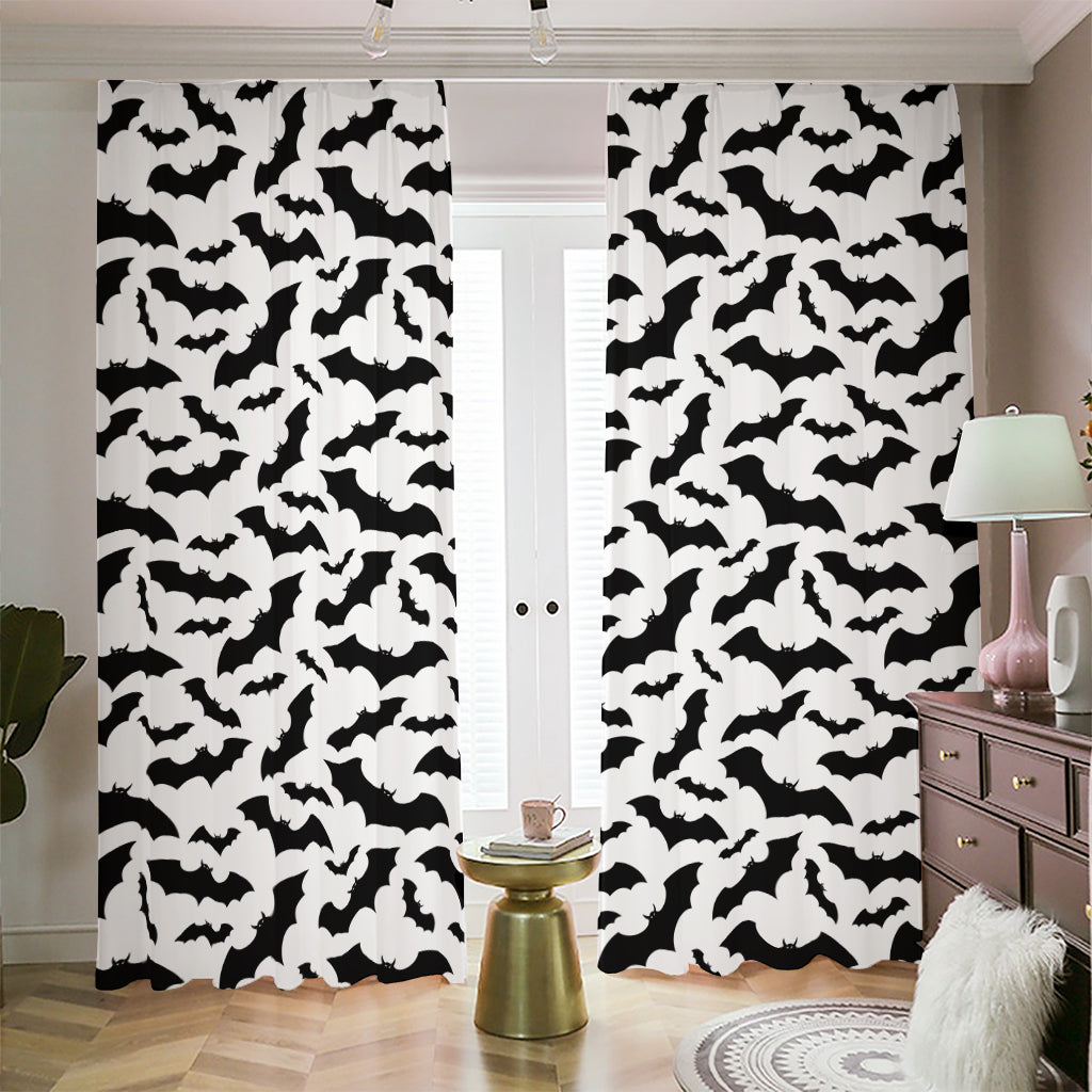White And Black Halloween Bat Print Blackout Pencil Pleat Curtains