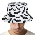 White And Black Halloween Bat Print Bucket Hat