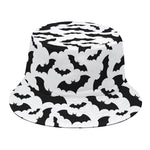 White And Black Halloween Bat Print Bucket Hat