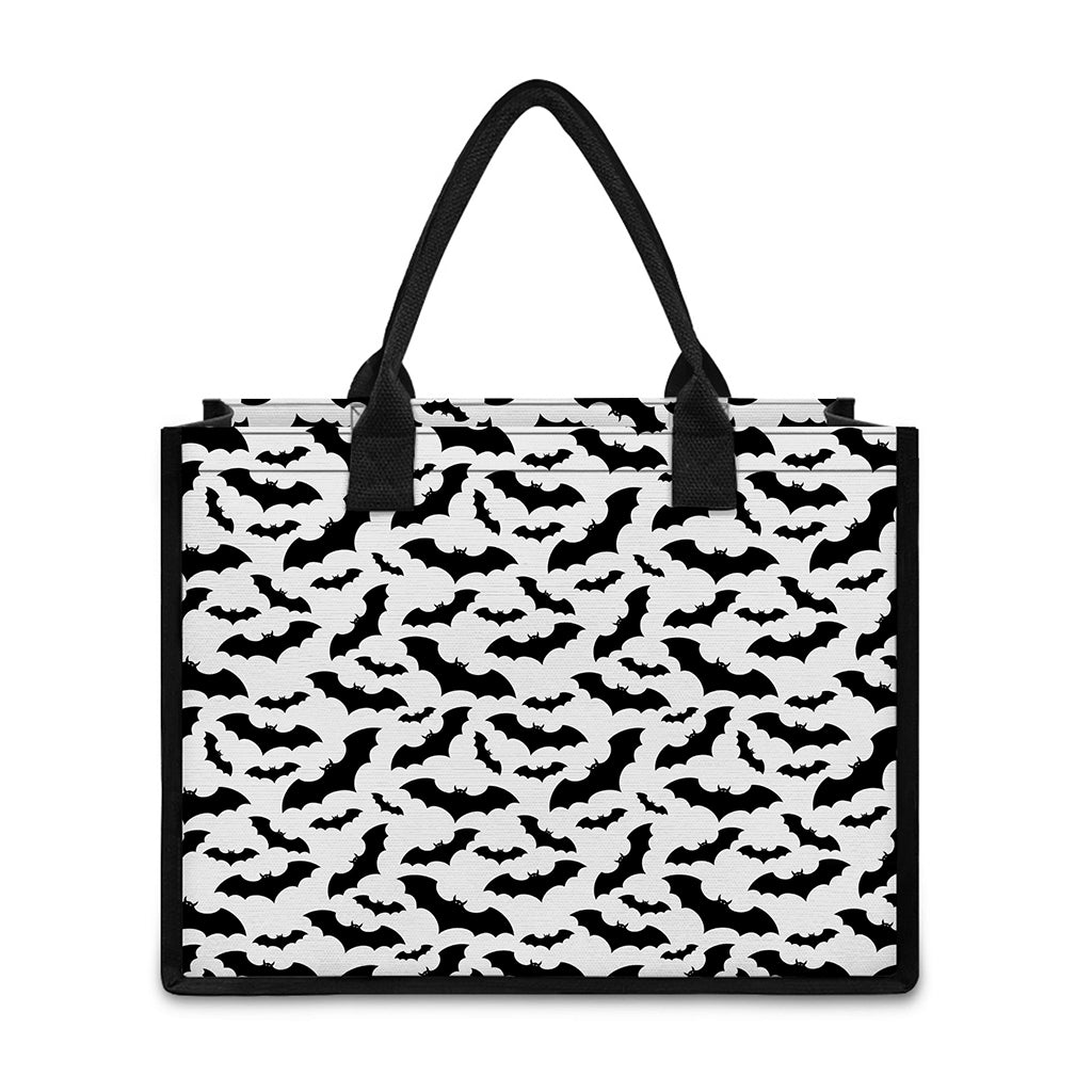 White And Black Halloween Bat Print Canvas Tote Bag